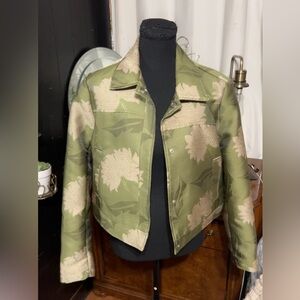 NWOT H&M sold out summery Olive Green Floral Jean Jacket